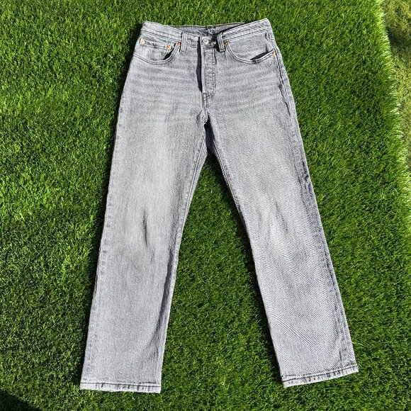 Levi's 501 Premium Crop Jeans - Straight Leg in Gray Worn in - Picture 2 of 13